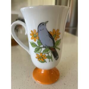 Fred Roberts Song Bird Pedestal Coffee Mugs Tea Cups 1960s Vintage Set of 4‎